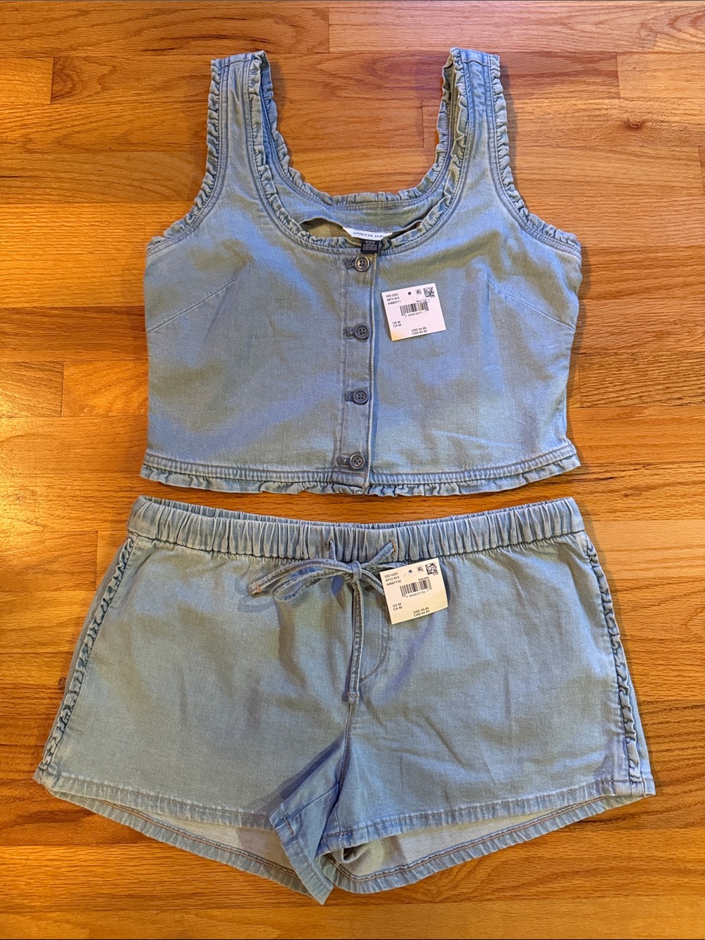 American Eagle Outfitters Light Blue Denim Tank Top & Shorts Set